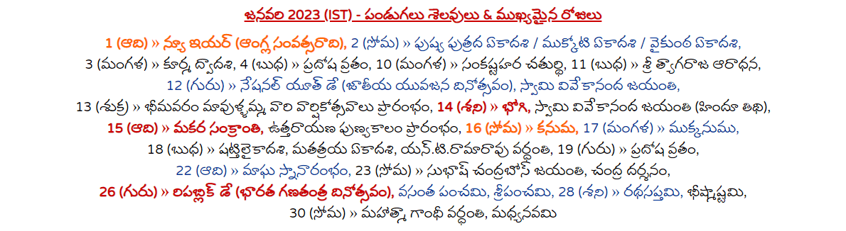 Telugu Festivals January 2023