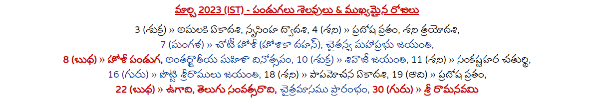 Telugu Festivals March 2023