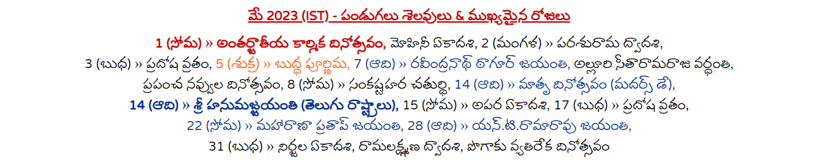 Telugu Festivals May 2023