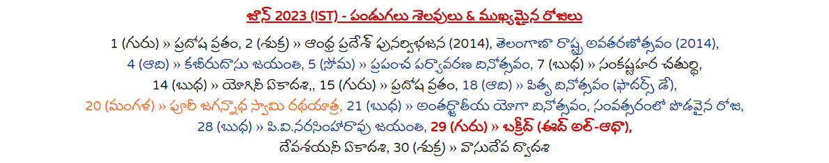 Telugu Festivals June 2023