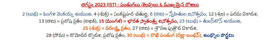 Telugu Festivals August 2023